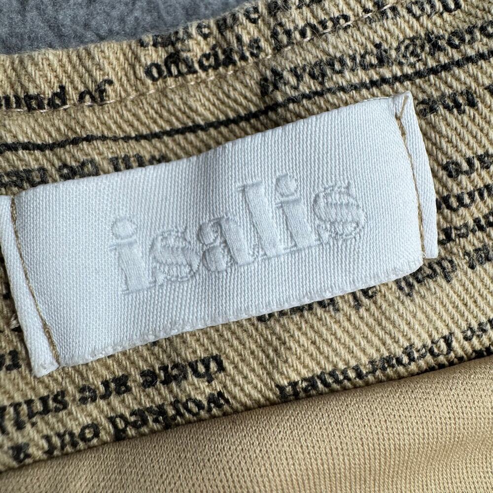Isalis Newspaper Denim Bustier Crop Top Womens S Tan Square Neck Tank Retro - Picture 7 of 9